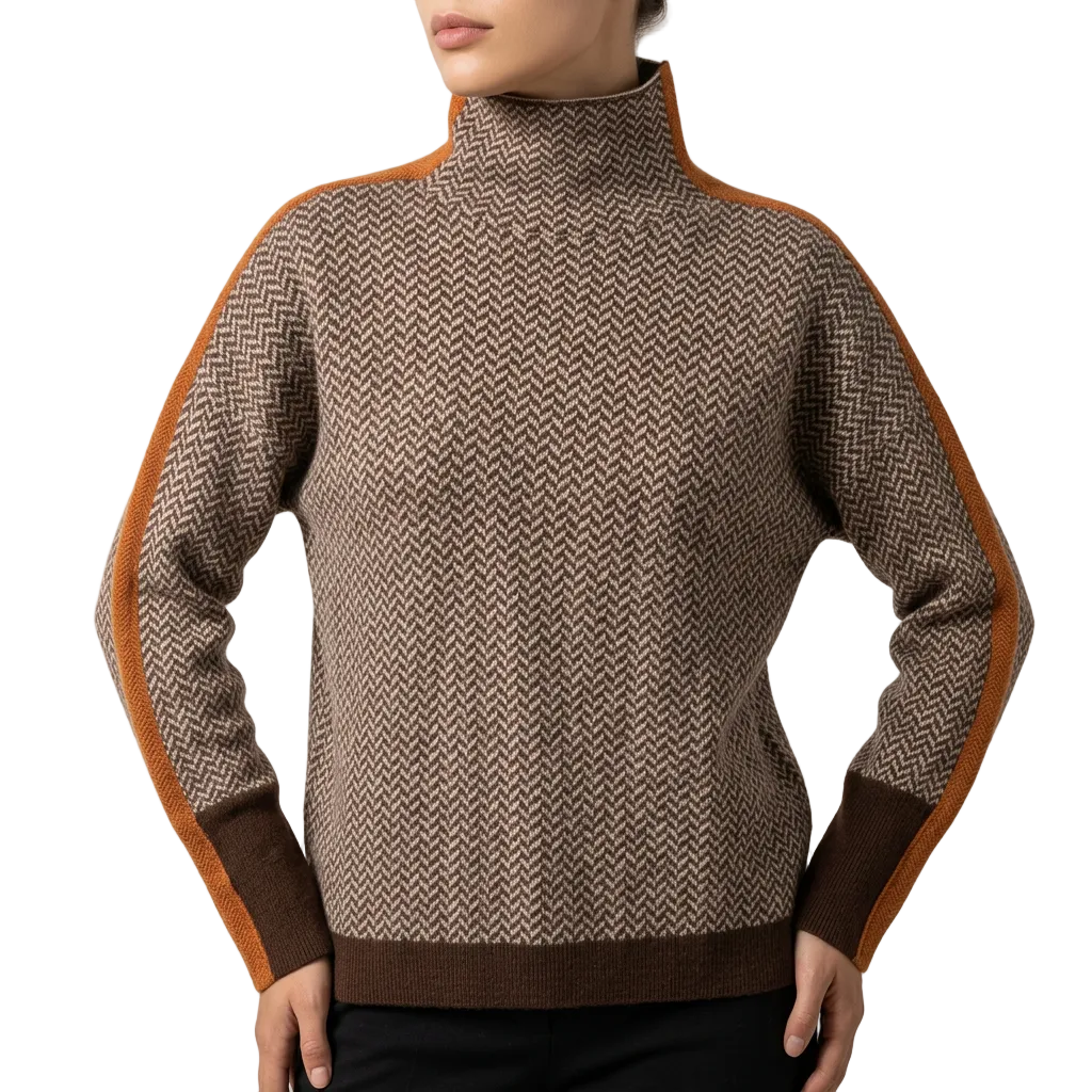 Women’s Sweater Turtleneck Neckline Allover Herringbone Print
