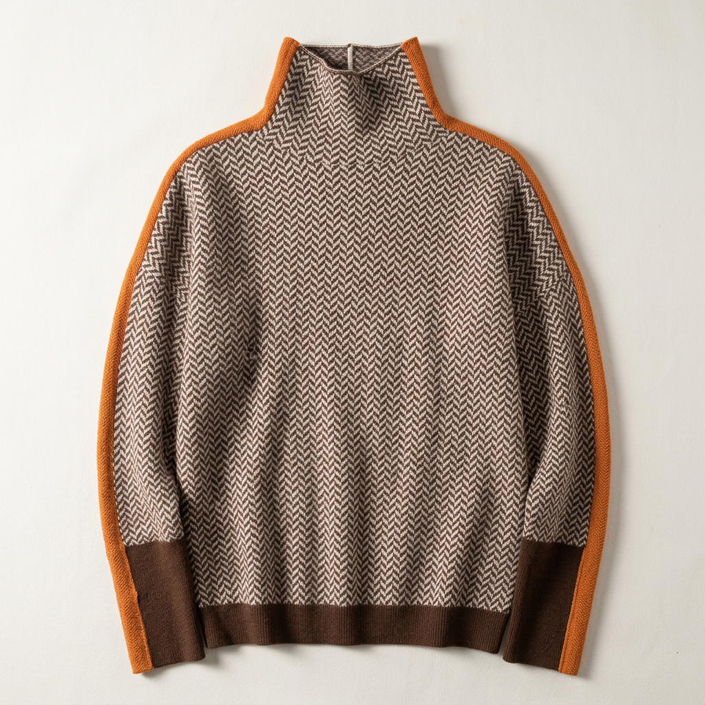 Women’s Sweater Turtleneck Neckline Allover Herringbone Print