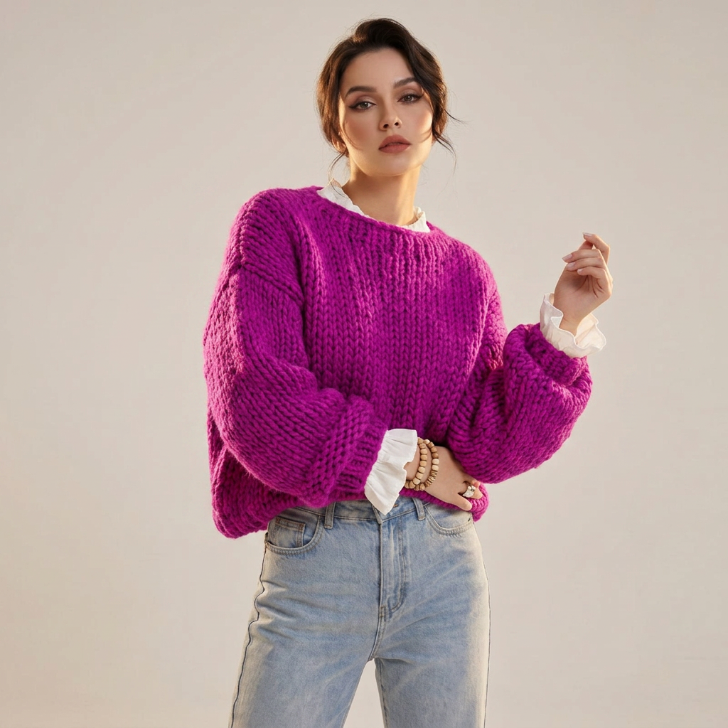 Women’s Sweater Wide Round Neck Slouchy Batwing Sleeves