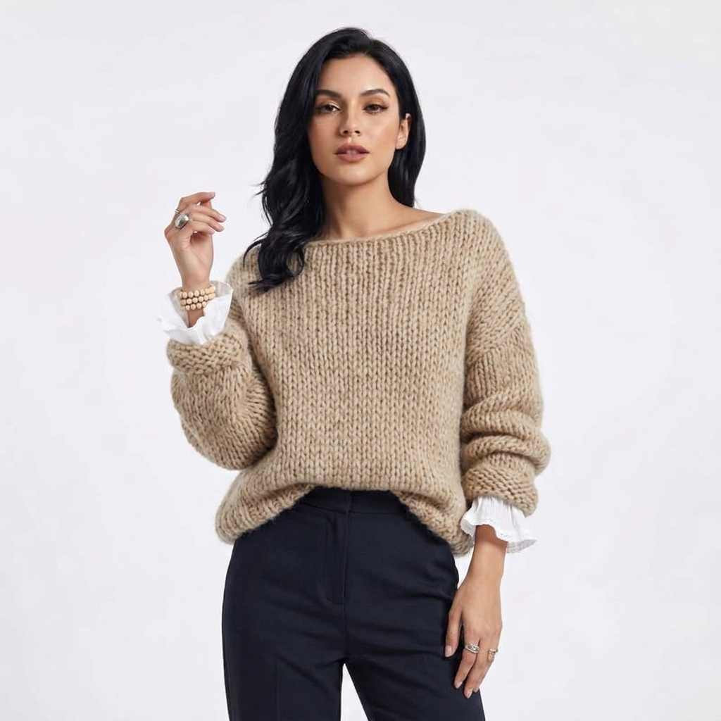 Women’s Sweater Wide Round Neck Slouchy Batwing Sleeves