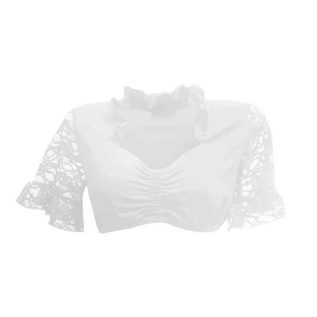 Summer Dirndl Blouse with Lace and Ruffle Collar for Women's Traditional Costumes 3