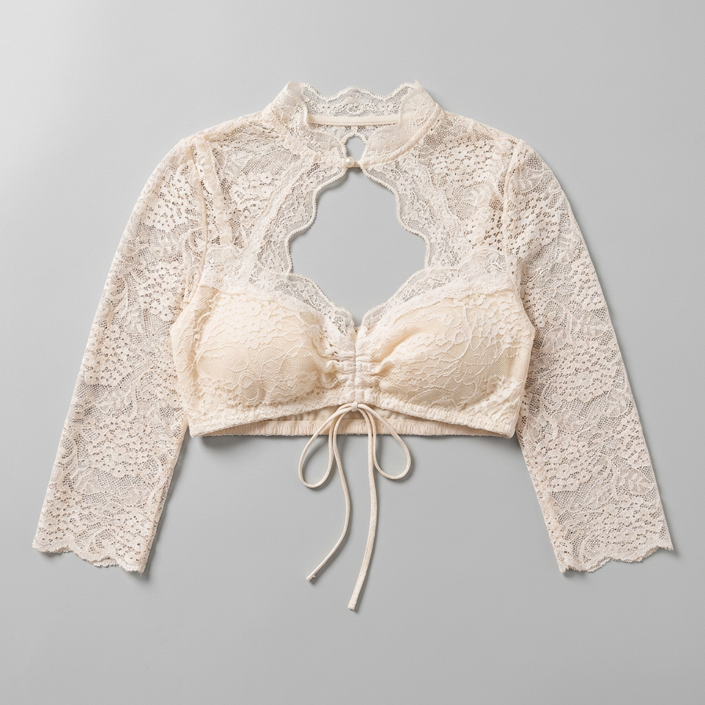 Women's Three-Quarter Sleeve Lace Crop Top
