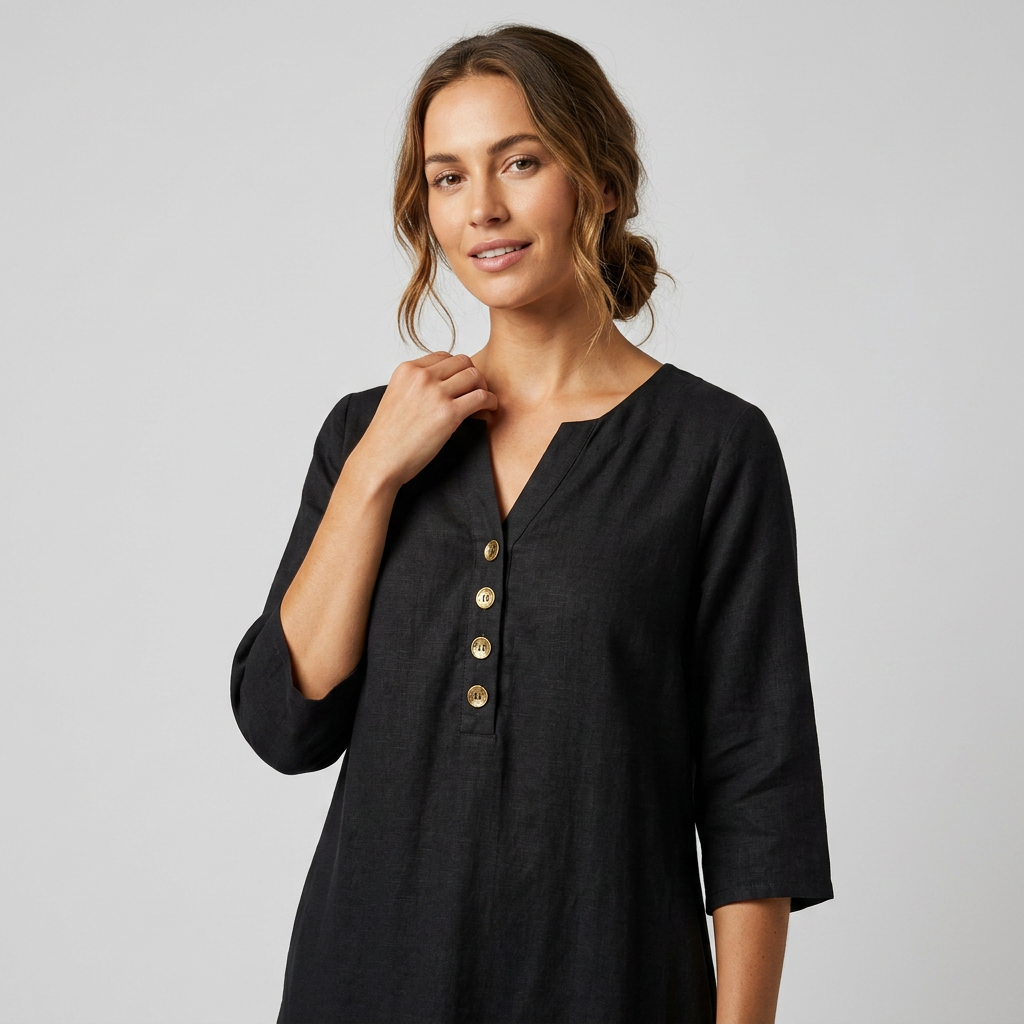 Women's V-Neck Maxi Dress with Button Placket