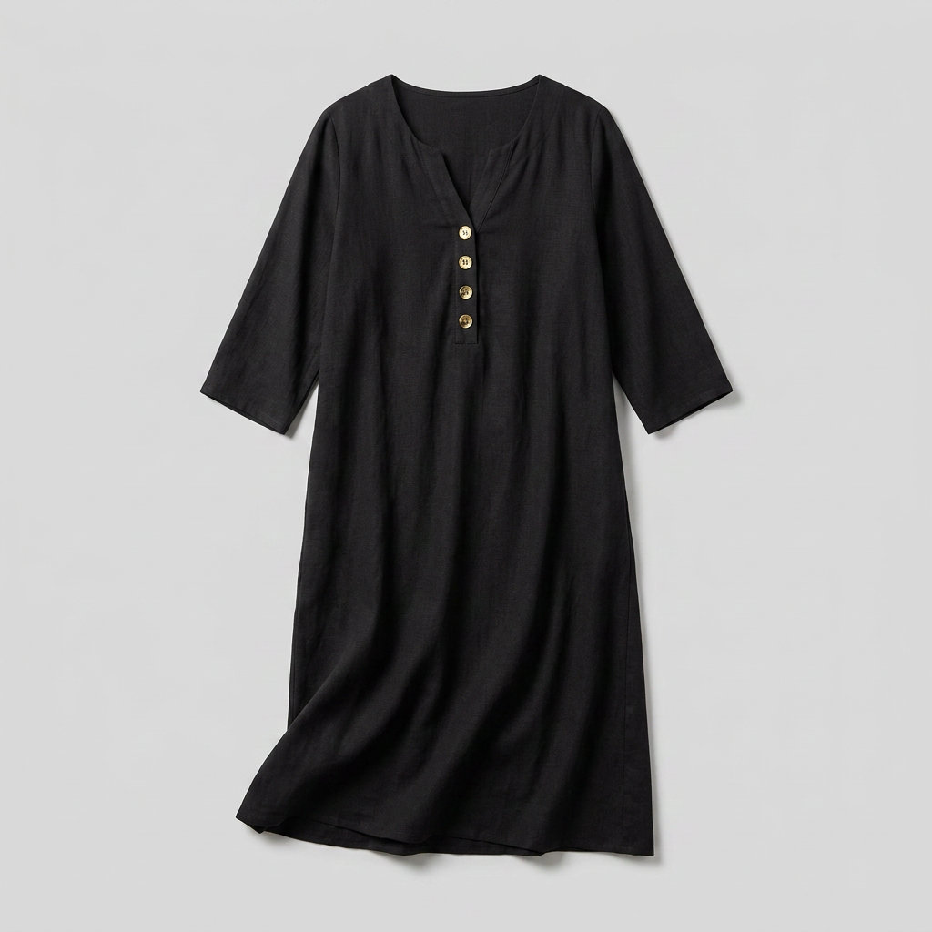 Women's V-Neck Maxi Dress with Button Placket