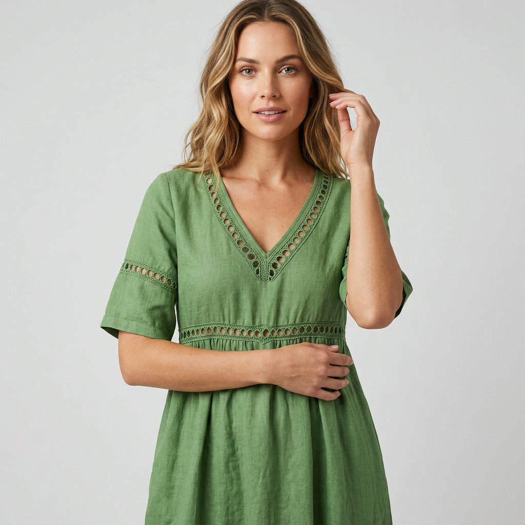 Women's V-Neck Maxi Dress with Crochet Trim