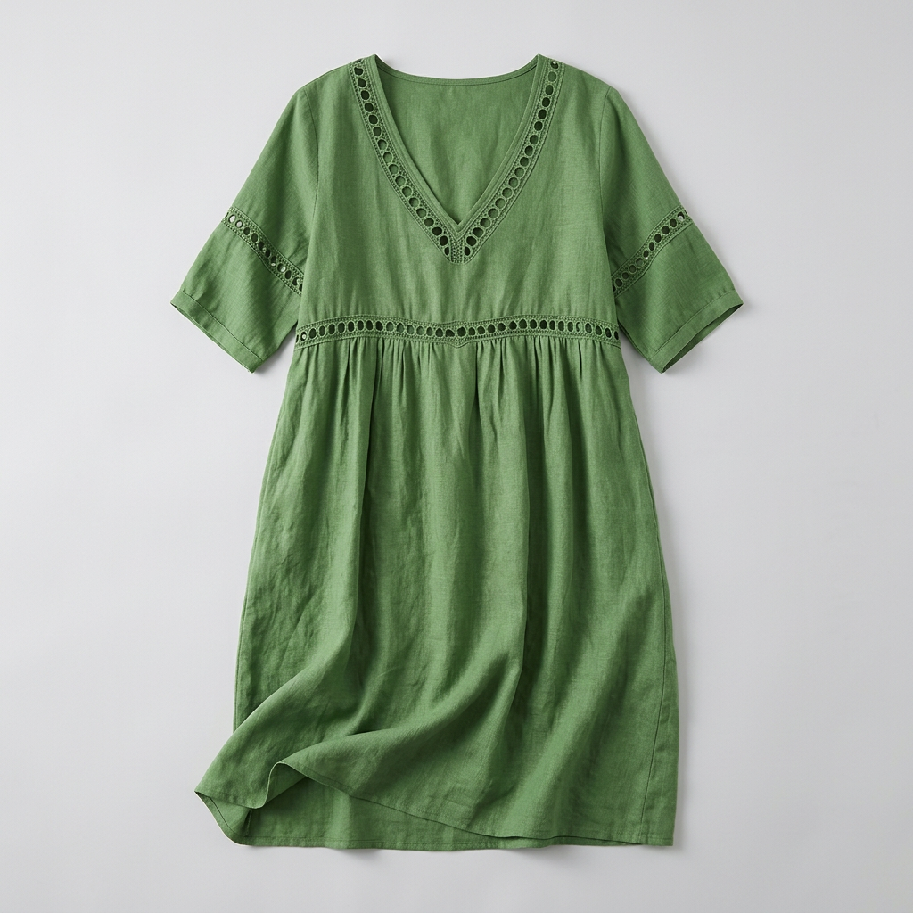 Women's V-Neck Maxi Dress with Crochet Trim