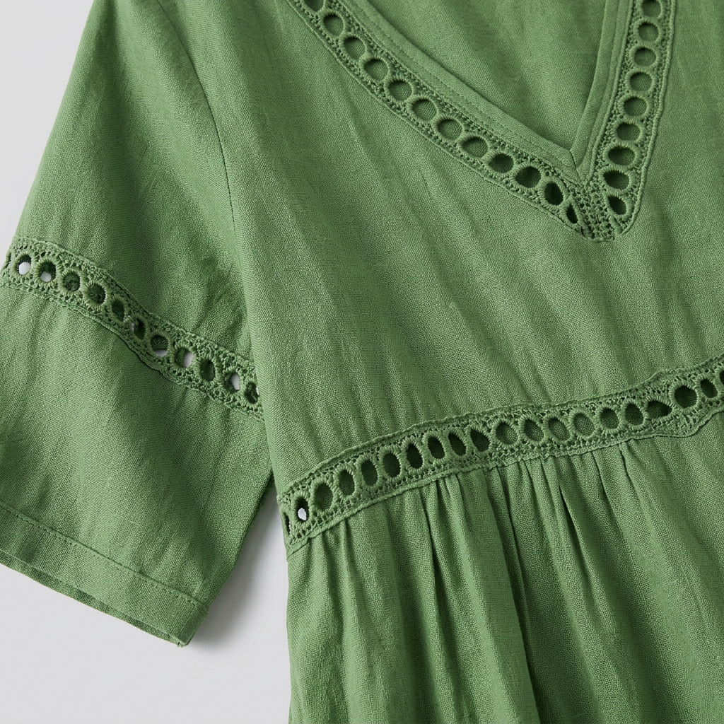 Women's V-Neck Maxi Dress with Crochet Trim