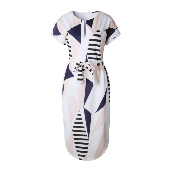 Trendy asymmetrical women's midi dress with print and waistbelt – Elira 6