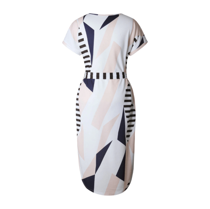 Trendy asymmetrical women's midi dress with print and waistbelt – Elira 5