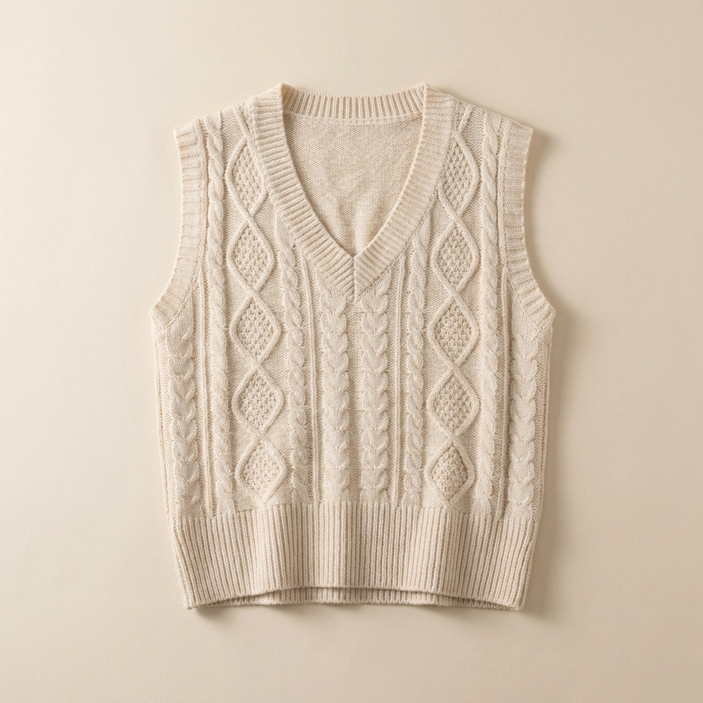 Women’s Vest Cable Knit Pattern and V-Neckline