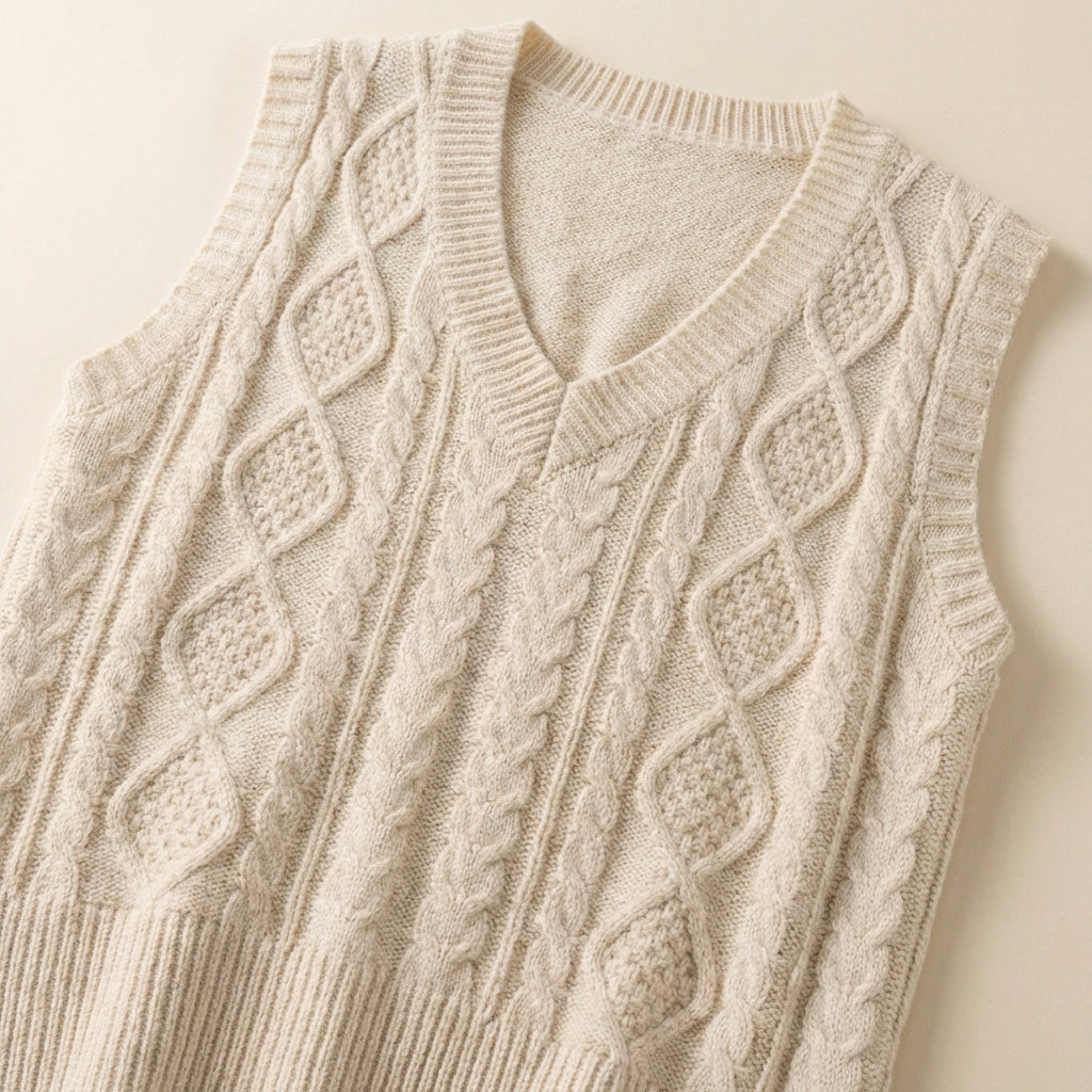 Women’s Vest Cable Knit Pattern and V-Neckline
