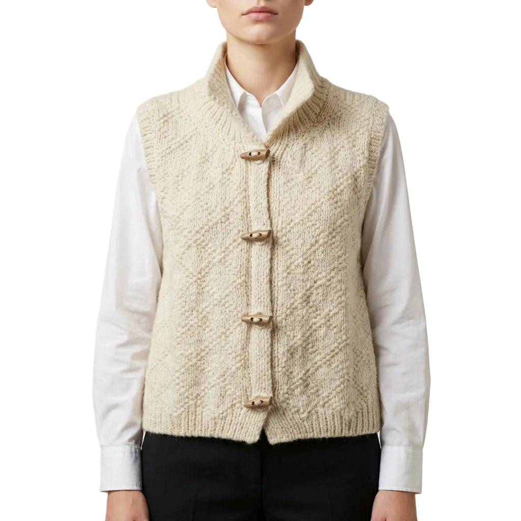 Women’s Vest High Stand Collar and Diamond Pattern Details