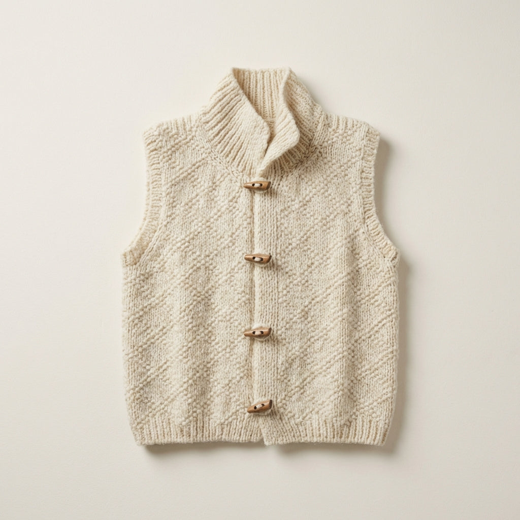 Women’s Vest High Stand Collar and Diamond Pattern Details