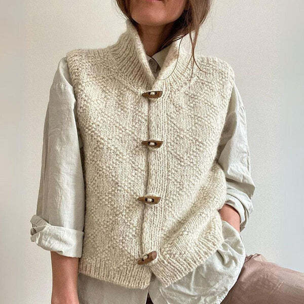 Cozy Knit Button-Front Sweater Vest 0