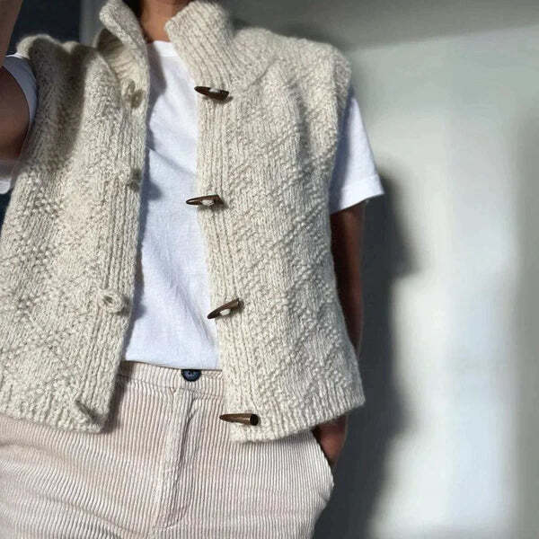 Cozy Knit Button-Front Sweater Vest 1