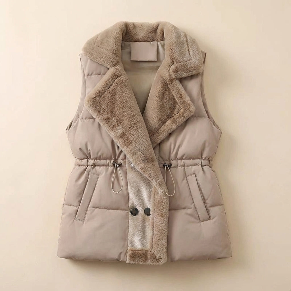 Women’s Vest Plush Notch Lapel and Double Breasted Buttons