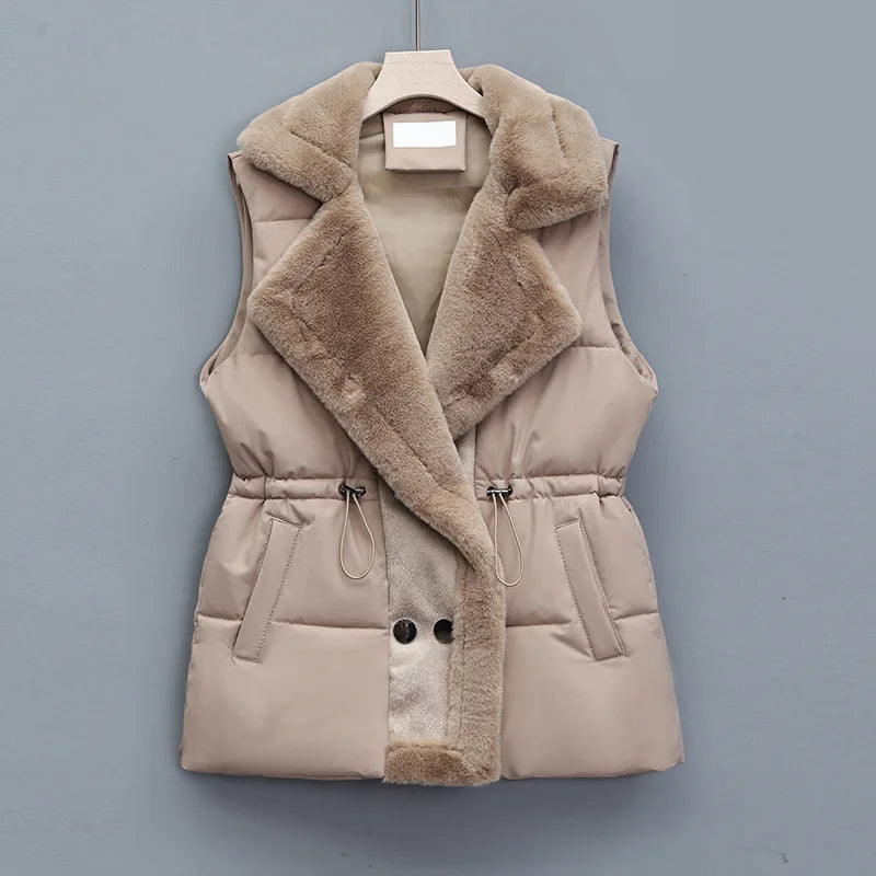 Isla Quilted Collared Puffer Vest | Fur Trim Drawstring Vest 0