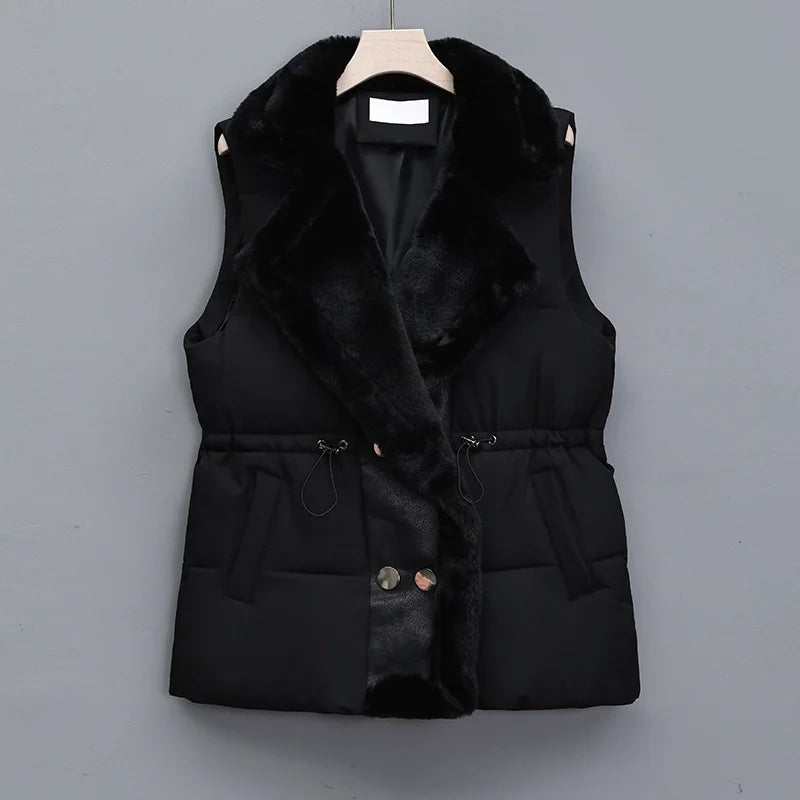 Isla Quilted Collared Puffer Vest | Fur Trim Drawstring Vest 1
