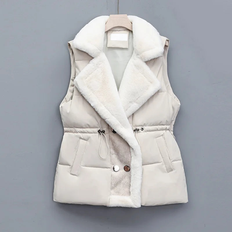 Isla Quilted Collared Puffer Vest | Fur Trim Drawstring Vest 3