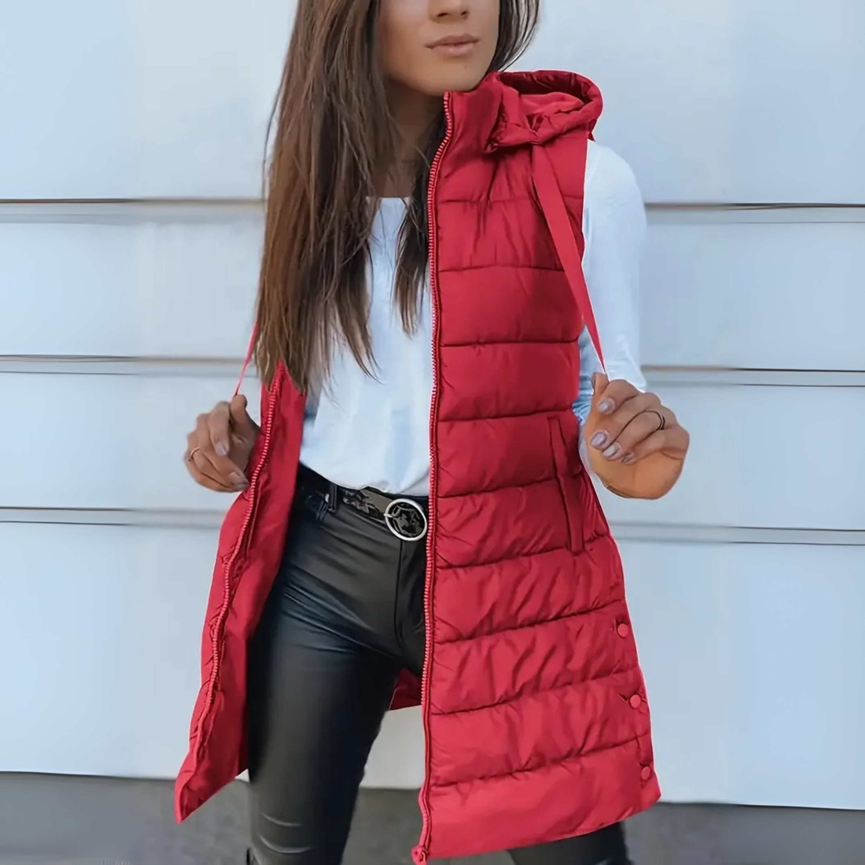 Women’s Quilted Longline Hooded Vest with Zipper 6