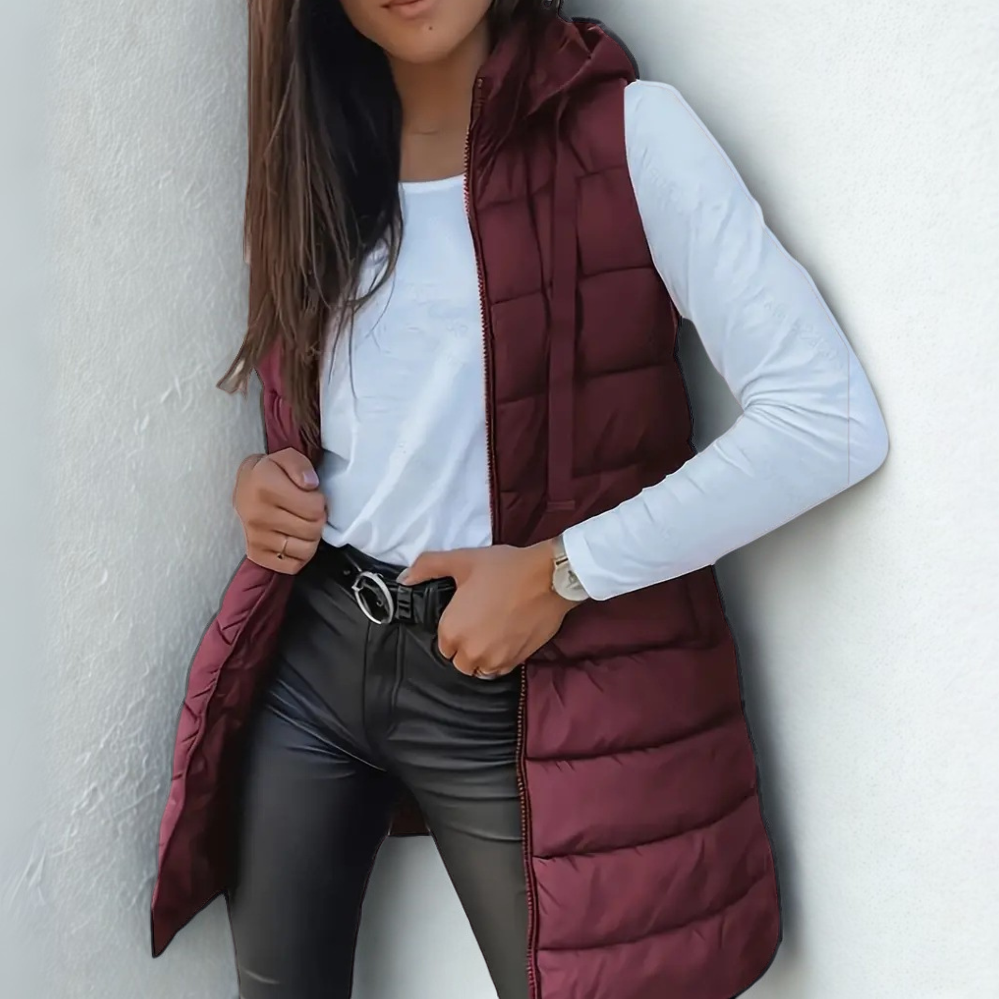 Women’s Quilted Longline Hooded Vest with Zipper 7