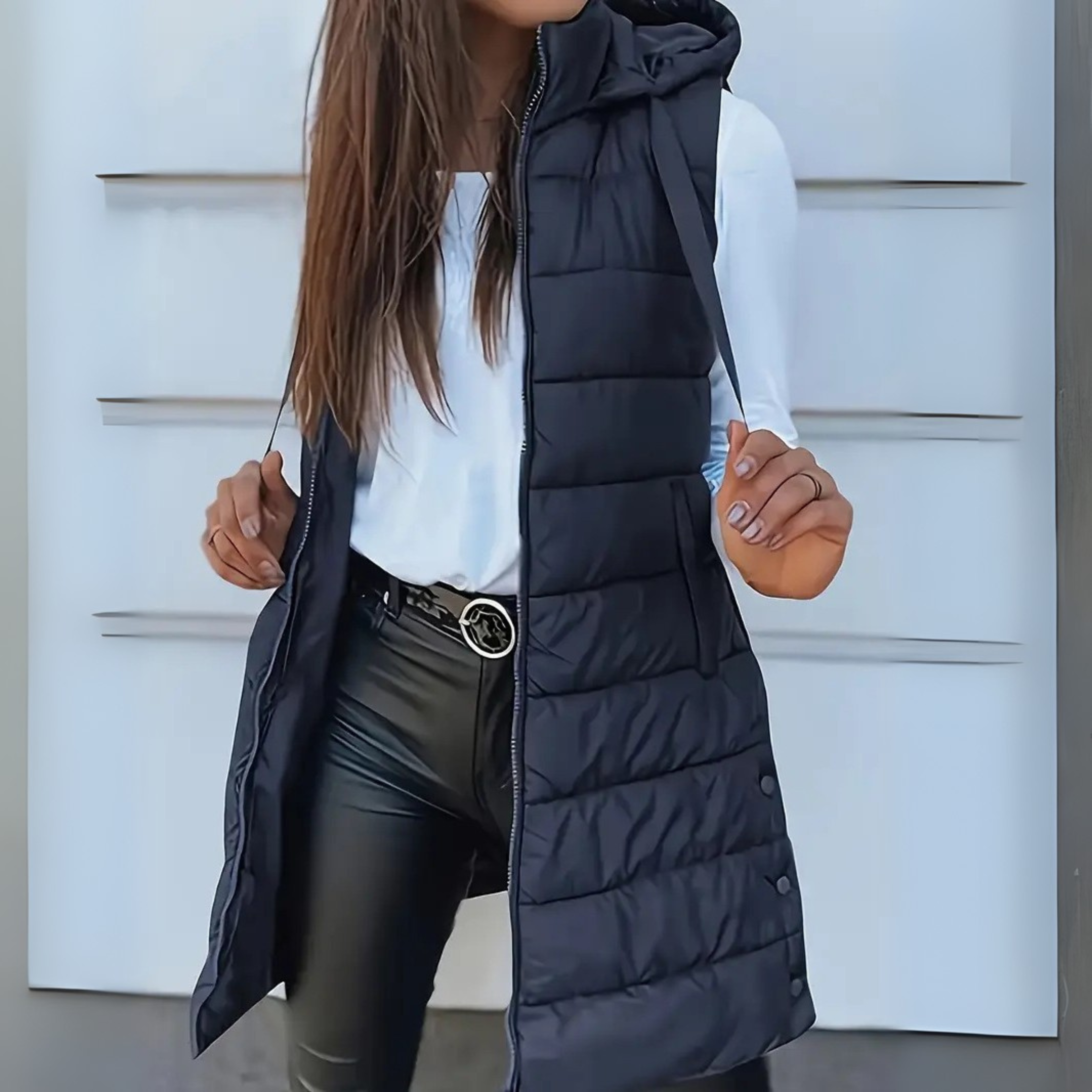 Women’s Quilted Longline Hooded Vest with Zipper 9