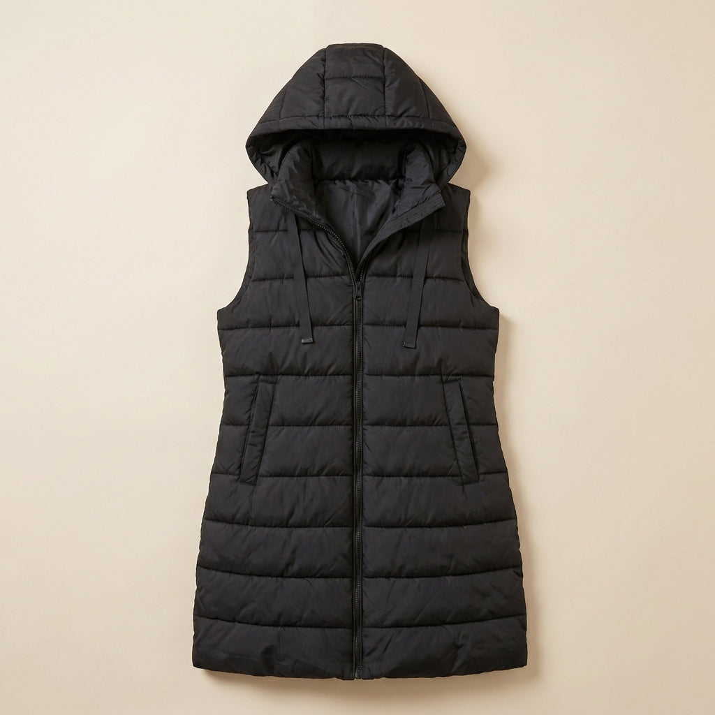 Women’s Vest Sleeveless Long Outerwear with Adjustable Drawcords