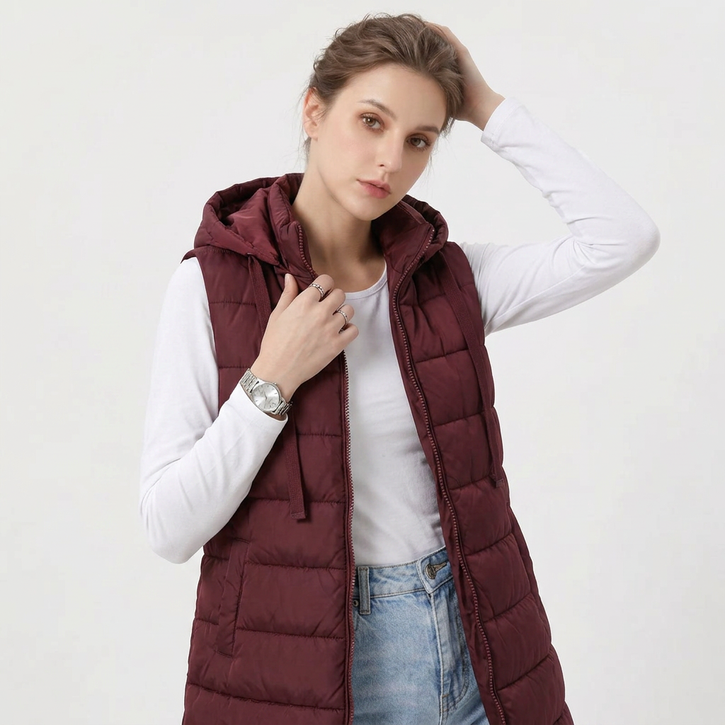 Women’s Vest Sleeveless Long Outerwear with Adjustable Drawcords