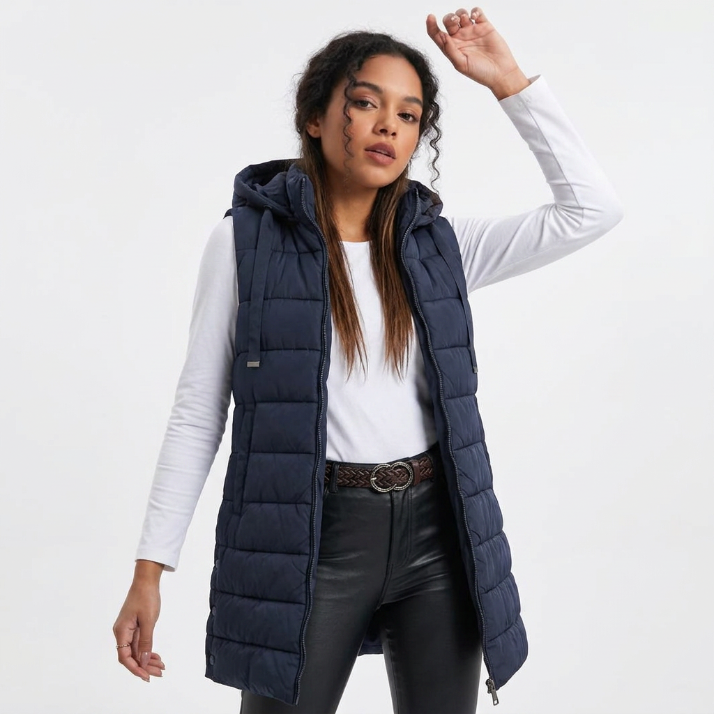 Women’s Vest Sleeveless Long Outerwear with Adjustable Drawcords