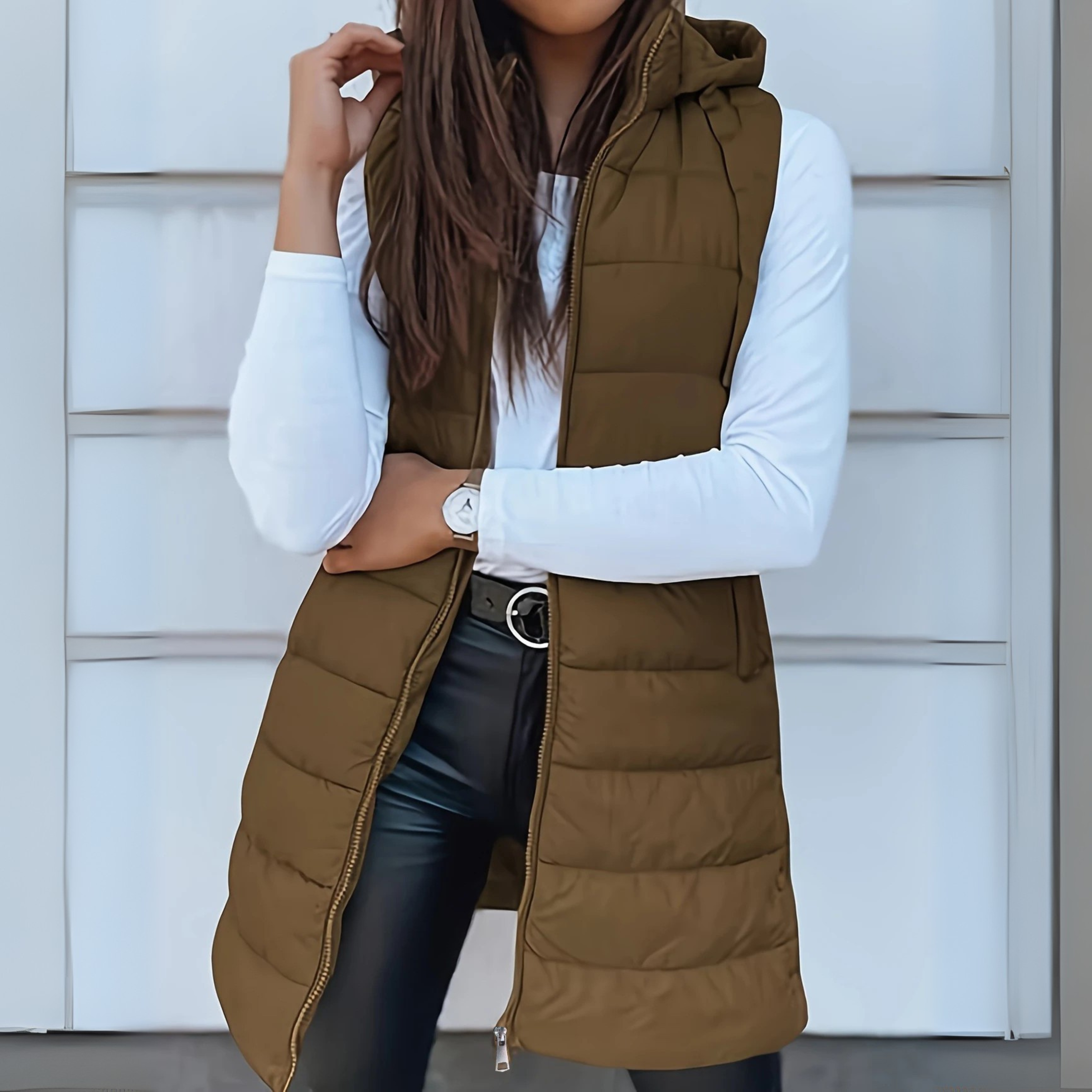 Women’s Quilted Longline Hooded Vest with Zipper 3