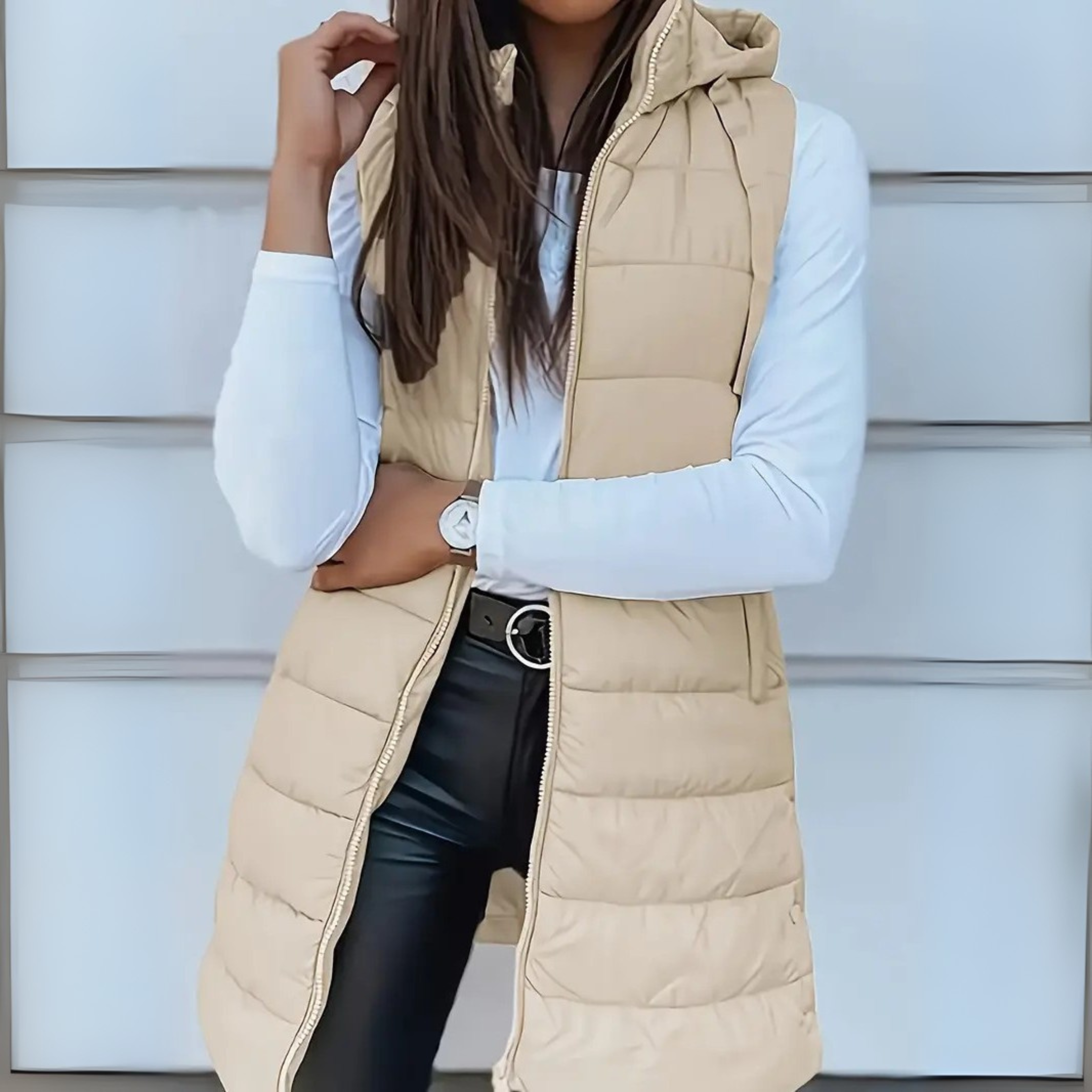 Women’s Quilted Longline Hooded Vest with Zipper 4
