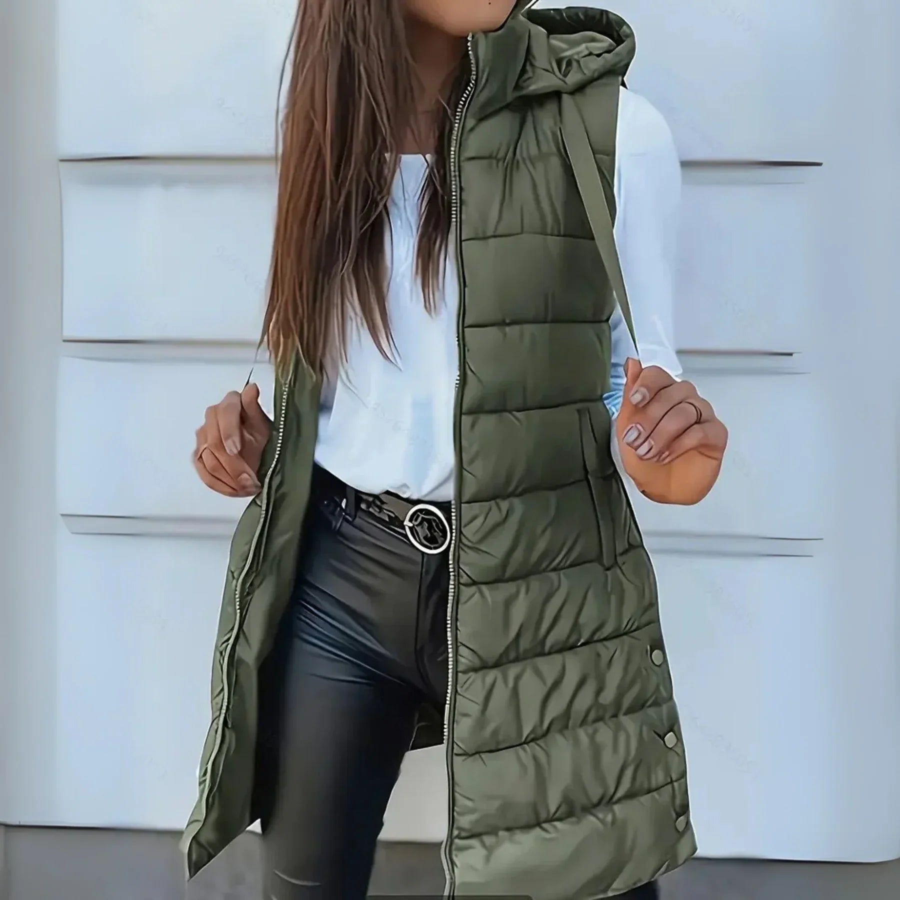 Women’s Quilted Longline Hooded Vest with Zipper 5