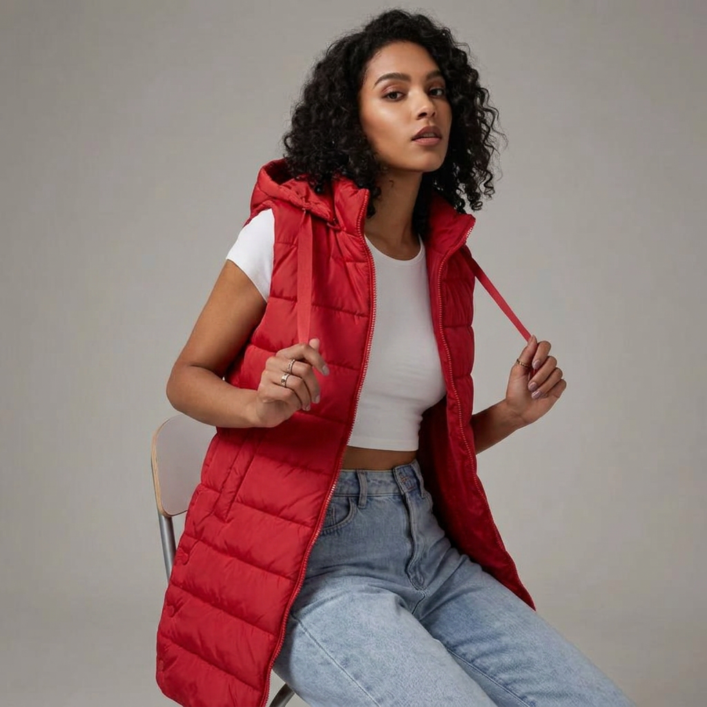 Women’s Vest Sleeveless Long Outerwear with Adjustable Drawcords