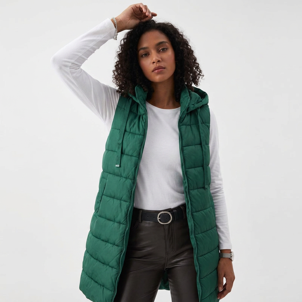 Women’s Vest Sleeveless Long Outerwear with Adjustable Drawcords