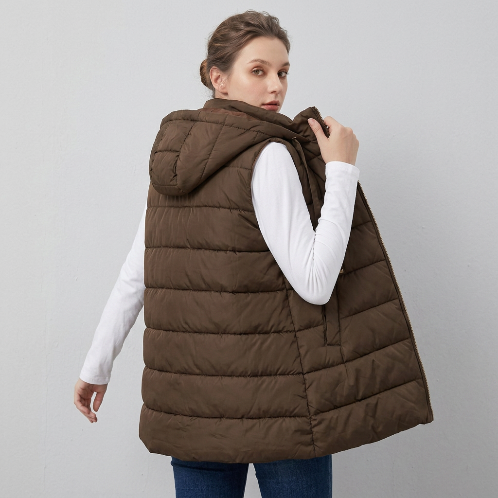 Women’s Vest Sleeveless Long Outerwear with Adjustable Drawcords