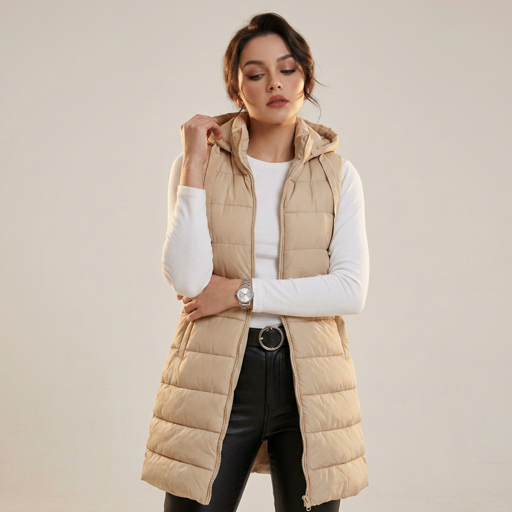 Women’s Vest Sleeveless Long Outerwear with Adjustable Drawcords