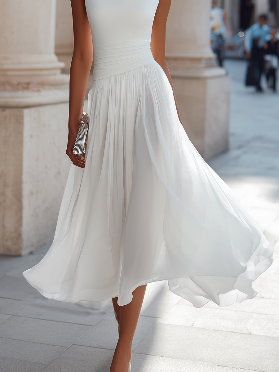 Isoline | Draped Cowl-Neck Womens Pleated Midi Dress Sleeveless 8