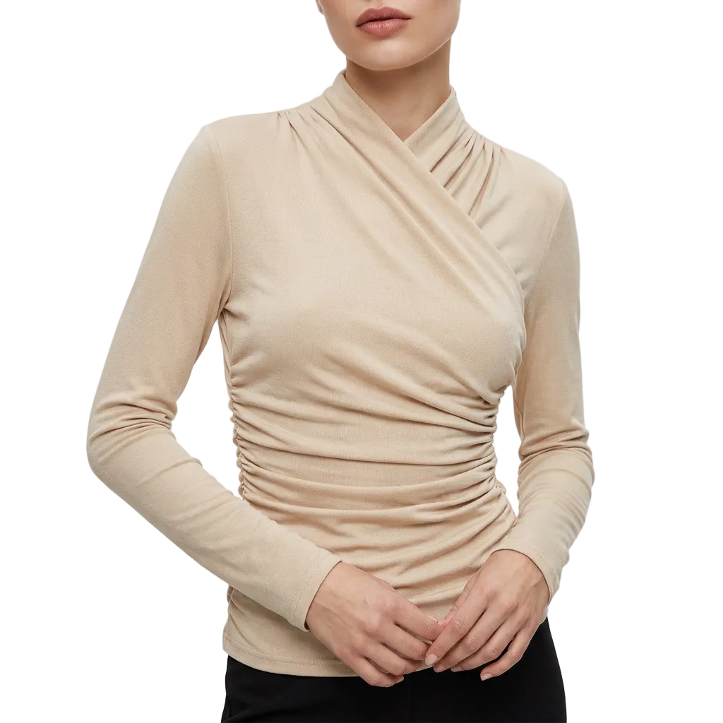 Womens High Neck Crossover Long Sleeve Top