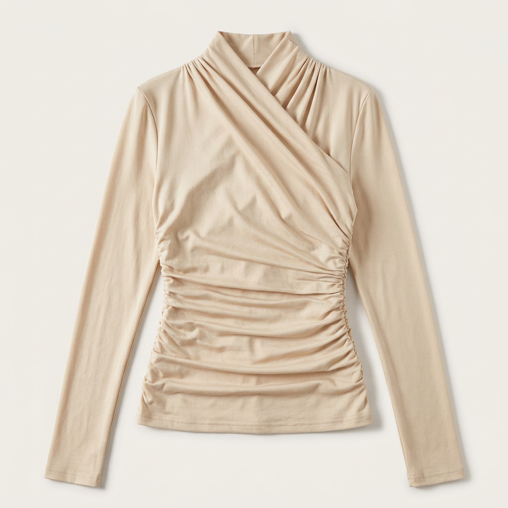 Womens High Neck Crossover Long Sleeve Top