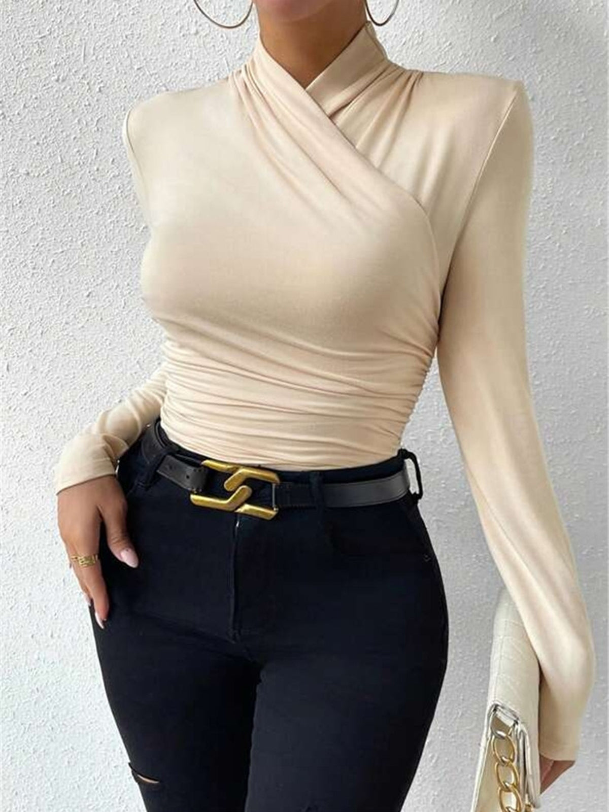 Draped Crossover Long Sleeve Top 2
